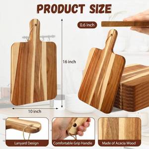 lot 2793 image: Geetery Acacia Wood Cutting Board Bulk Kitchen Wooden Chopping Boards with Handle Serving Tray Charcuterie for Pizza, Bread, Cheese, Fruit, Vegetables Housewarming Gift (16 x 10 Inch)