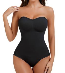 lot 2801 image: Miguofan Strapless Shapewear Bodysuit for Women With Built In Bra Seamless Tummy Control Tube Top Body Suit Body Shaper (Black, Small)