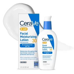 lot 2802 image: CeraVe AM Facial Moisturizing Lotion with SPF 30, Oil-Free Face Moisturizer with SPF, Formulated with Hyaluronic Acid, Niacinamide & Ceramides, Non-Comedogenic, Broad Spectrum Sunscreen, 3 Ounce