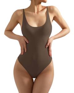 lot 2809 image: SUUKSESS Women Sexy Backless Thong Bodysuits Scoop Neck Sleeveless Basic Cami Body Suit Top (Brown, XS)