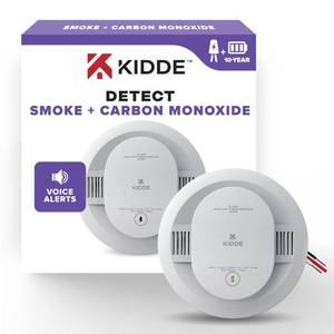 lot 2818 image: Kidde Hardwired Smoke & Carbon Monoxide Detector, 10-Year Battery Backup, Voice Alerts, Interconnectable LED Warning Light Indicators