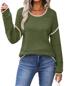 lot 2819 image: Zeagoo Sweaters for Women Long Sleeve Tops Soft Knit Crew Neck Pullover Sweater Colorblock Crochet 2026 Fall Outfits L