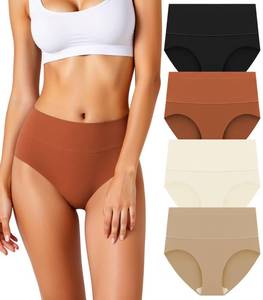 lot 2822 image: HOHOCHIN Womens Seamless Underwear High Waisted Tummy Control No Show Panties Full Coverage Stretch Briefs 4 Pack Medium