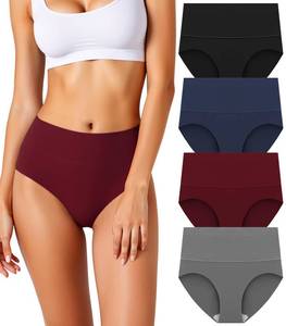 lot 2823 image: HOHOCHIN Womens Seamless Underwear High Waisted Tummy Control No Show Panties Full Coverage Stretch Briefs 4 Pack (US, Alpha, Medium, Regular, Regular, F-4 Pack-4 Color)