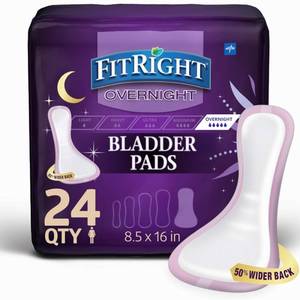 lot 2825 image: Medline FitRight Overnight Bladder Control Pads, Maximum Absorbency, Nighttime Incontinence Protection, 8.5 x 16, 24 Count per Bag (1 Bag)