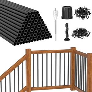 lot 2832 image: CKE 100 Pack 36 Round Aluminum Balusters, 34 Diameter Hollow Black Spindles for DeckStair Railing Kits With Screws &amp Connectors for Wood Composite Retail- $160