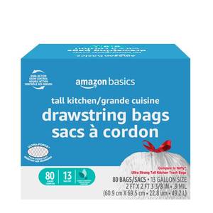 lot 2833 image: Amazon Basics Ultra-Force Tall Kitchen Drawstring Trash Bags, Classic Clean Scented, 13 Gallon, 80 Count, Pack of 1