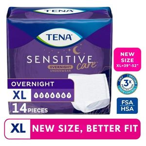 lot 2845 image: TENA Sensitive Care Overnight Underwear, XL, 14 Count (Waist size 39in-52in)