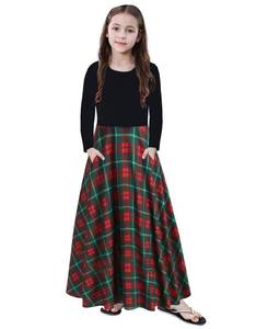 lot 2854 image: KYMIDY Girls Maxi Dress Kids Buffalo Check Plaid Long Sleeve Holiday Dress,Green,12T