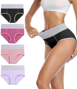 lot 2855 image: wirarpa Womens Cotton Underwear High Waist Breathable Briefs Soft Underpants Ladies Stretch Panties 4 Pack Black Purple Pink XX-Large