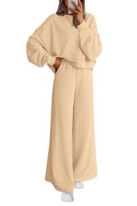 lot 2856 image: PRETTYGARDEN Women 2 Piece Outfits 2026 Spring Sweatsuits Crewneck Sweatshirt Wide Leg Sweatpants Lounge Sets Tracksuit(Apricot,Large)