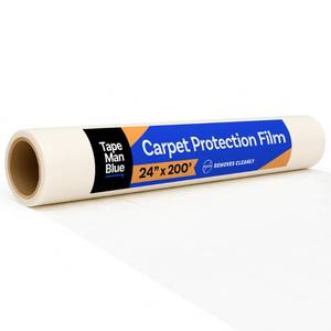 lot 2857 image: TapeManBlue Carpet Protection Film 24 x 200 roll, Self Adhesive Plastic Carpet Protector Film with Clean Removal &amp Easy Unwind, Durable Protection Tape to Shield Your Surface from Dirt and Spills, Retail $43