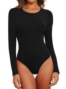 lot 2858 image: BALENNZ Black Bodysuit Women Long Sleeve Black Bodysuit Crew Neck Womens Black Body Suit Spring 1A2XL