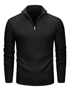lot 2863 image: MAGCOMSEN Mens Sweaters Quarter Zip Knit Waffle Textured Pullover for Fall Winter Warm Soft Sweater Black Medium