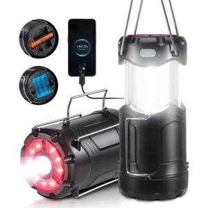 lot 2864 image: 2 Pack Collapsible LED Camping Lantern, Consciot USB C Rechargeable and Battery Powered 2-in-1 Emergency Light with Flashlight and Magnetic Base, Power Outages Hurricane Supplies Survival Kits,Black