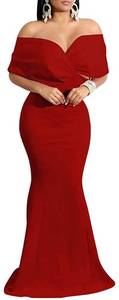 lot 2874 image: Elegant Cocktail Dresses for Women Off Shoulder Red Cocktail Floor Length Prom Long Dress with Zipper for Evening Party(Small)