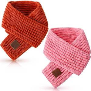 lot 2883 image: Zhanmai 2 Pcs Toddler Scarf Kids Warm Set Winter Knit Scarves Soft Neck Warmer for Boys Girls Children(Orange,Pink)