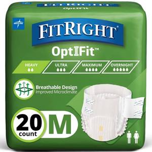 lot 2885 image: FitRight OptiFit Extra Adult Briefs, Incontinence Diapers with Tabs, Moderate Absorbency, Medium, 32 to 44, 20 Count