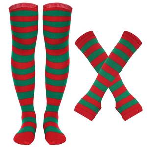 lot 2887 image: Tongcloud Womens Striped Knee High Socks, Over Knee Thigh High Socks, Arm Warmer and Fingerless Gloves Set (US, Alpha, One Size, Regular, Regular, Red and Blue)