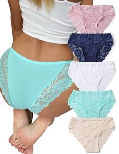 lot 2898 image: everjoys Lace Panties for Women, Full Sexy Coverage Hipster Underwear, Soft Breathable Briefs, 5-Pack,L