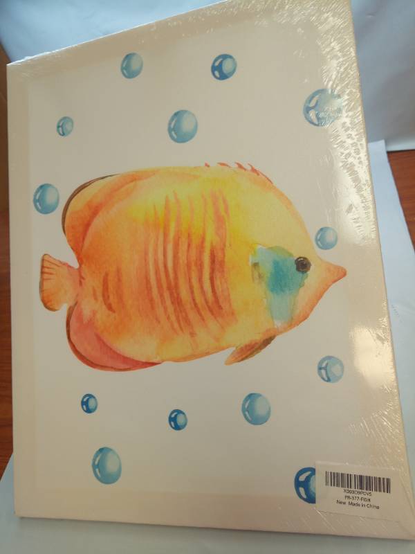 lot 1111 image: Frameless stretched canvas Fish print with wall hanger - Retail $18