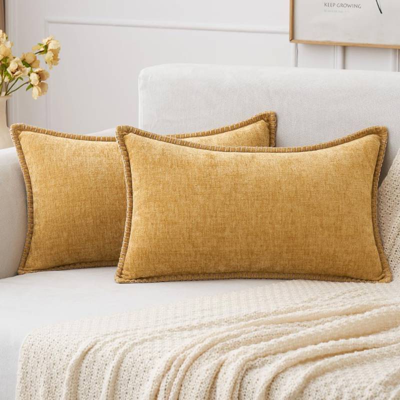 lot 1113 image: Pack of 2 Couch Throw Pillow Covers 12x20 Inch Gold&nbsp - Retail $26