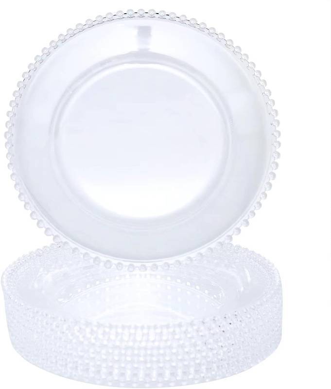 lot 1116 image: Acrylic Chargers for Dinner Plates - Round Charger Plates color Beaded - s Set of 6 (Clear) - Retail $24