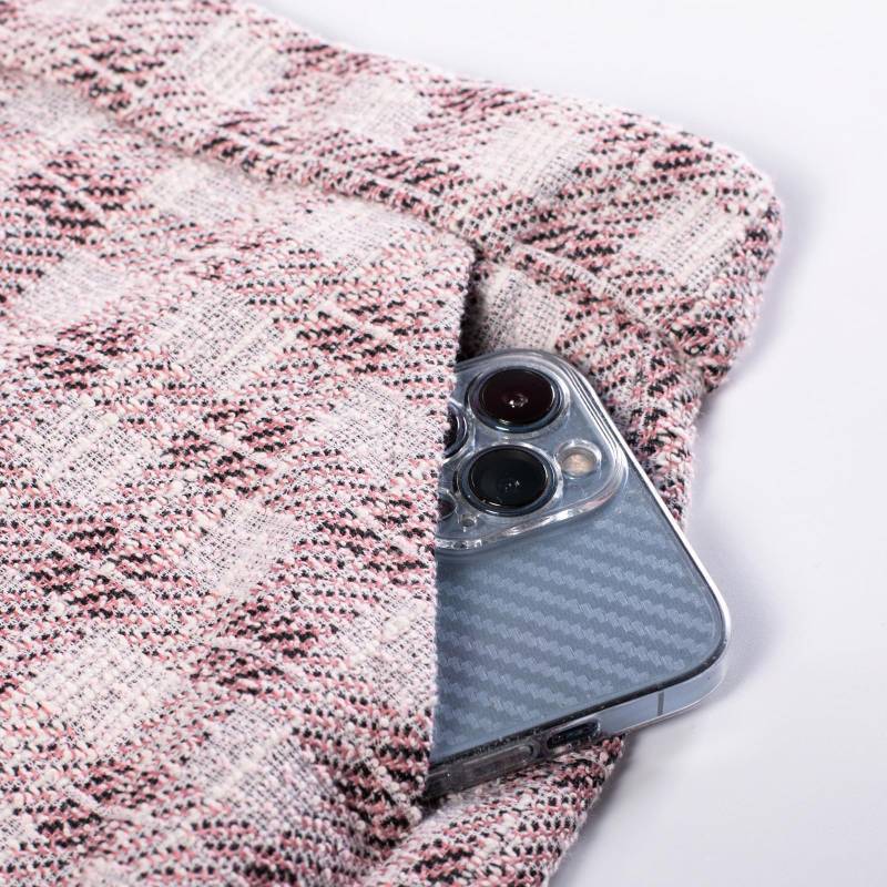 lot 1130 image: Kate Kasin Womens Plaid Tweed Pencil Skirt with Pockets Stretchy Back Split Bodycon Business Casual Skirt Pocket-Tweed-White&Pink XL - Retail $29