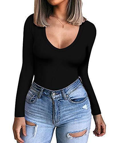 lot 1133 image: CLOZOZ Long Sleeve Tops for Women Sexy Womens V Neck T Shirts for Women Fitted Shirts Tight Basic Tee - Retail $23