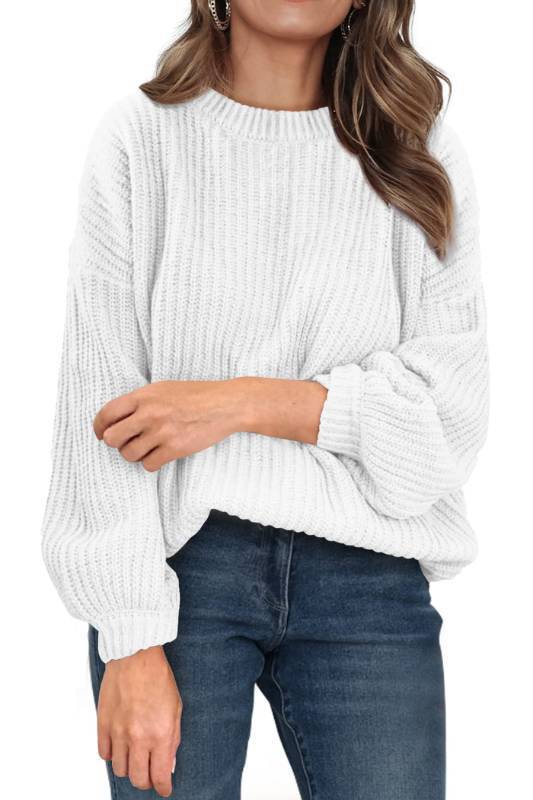 lot 1141 image: Long Sleeve Casual Ribbed Knit Pullover Sweater (White,Medium) - Retail $36
