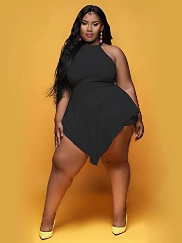 lot 1142 image: Womens Plus Size Rompers Solid Color Halter Tank Top Shorts Skirts Sexy Jumpsuit Clubwear Black XL - Retail $34