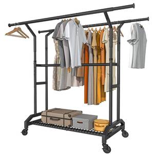 lot 1205 image: Wiracks Heavy Duty Clothes Rack Rolling Clothes Rack 3 Rods Clothing Rack 450lbs Capacity 51-71 L X 19.7 D X 73-79 H Adjustable Rolling Garment Rack - Retail $95