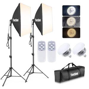 lot 1276 image: Torjim Softbox Photography Lighting Kit, 2Pcs 27 x 27 Professional Soft Box  3000K-7500K 85W LED Bulbs with Remote, Photography Continuous Lighting Kit for Studio Lights, Portrait, Video Recording - Retail $80
