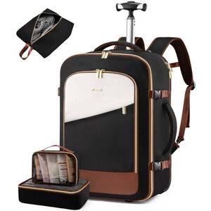 lot 1246 image: LOVEVOOK Rolling Backpack with Wheels, Carry On Luggage for Women Men, 17 Inch Wheeled Travel Backpack 57L Water Resistant, Flight Approved Underseat Luggage Trolley Bag for Business Overnight - Retail $100