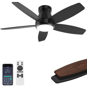 lot 1012 image: Ceiling Fans with Lights, 42 inch Ceiling Fans with Lights and Remote��Dimmable��Noiseless��Low Profile Ceiling Fan with Light for Bedroom��Indoor and Outdoor Use(Black) - Retail $60