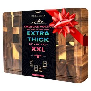 lot 1016 image: QUELLUXE (1.7 Extra Thick & Large) 20x15 American Black Walnut Wood End Grain Cutting Board for Kitchen with Juice Groove, Heavy-Duty Butcher Block, Wooden Chopping Board, Charcuterie Boards - Retail $100