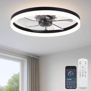 lot 1041 image: Fszdorj 20 Ceiling Fan with Light, Upgraded Low Profile Fan, Flush Mount Ceiling Fan, 6 Speeds, Dimmable LED, App & Remote Control, Quiet DC Motor, for Bedroom, Living Room, F115 Black - Retail $70