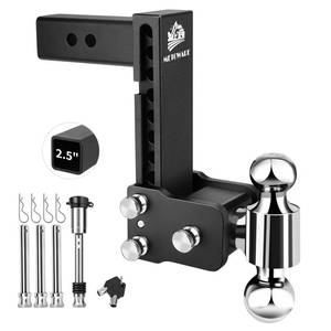 lot 1042 image: METOWARE Adjustable Trailer Hitch - Drop Hitch - Tow Hitch Fits 2.5 inch Receiver - 8inch DropRise, 2 & 2-516 Ball Hitches for Trucks, 18,000 LBS GTW, Trailer Hitches with Anti-Theft Pin Lock - Retail $200