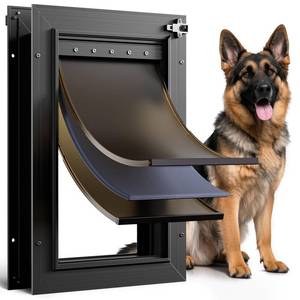 lot 1053 image: Dog Door for Door All Aluminum 3 Flaps Black, Large Dog Doggy Doggie Door, Heavy Duty Pet Door for Dogs Cats, with Insulation Flap, Telescoping Tunnel, Sliding Closing Panel, for Pets Up to 110lb - Retail $90