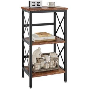 lot 1056 image: YMYNY 3 Tiers Bookcase, Industrial Metal Bookshelf with Side Fence, Storage Organizer for Living Room, Home Office, Bedroom, Display Racks, Sofa Side Table, Rustic Brown, 29.515.7511.4 UHST008H - Retail $35