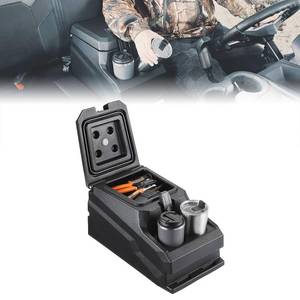 lot 1057 image: KEMIMOTO UTV Center Console Bench Seat Box Compatible with Polaris Ranger 1000XPCrew 2017-2026, Ranger XP 900Crew, Can am Defender HD 5 7 8 9 10 Seat Armrest Storage Box wCup Holders Waterproof - Retail $140