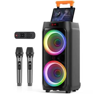 lot 1064 image: JYX Karaoke Machine with 2 Wireless Microphones, 24 Big Portable Bluetooth Speaker for Adults with RGB Light PA System Treble & Bass, Support TWSUSBAUXTF CardREC, for Home Party Outdoors - Retail $200