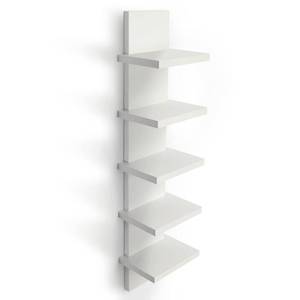 lot 1068 image: Bloddream 5 Tier Wall Shelves White, Vertical Column Shelf Floating Storage Home Decor Organizer Tall Tower Design Utility Shelving Bedroom Living Room, 30.7, 31 - Retail $38