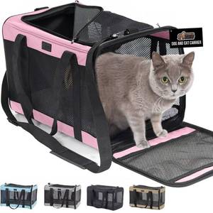 lot 1070 image: GORILLA GRIP Cat Carrier Travel Bag Up to 15 Lbs, Soft Collapsible Small Dog Carriers, Top and Side Entry Breathable Mesh, Grip Feet on Underside, Cozy Washable Waterproof Pad, Portable Kennel, Pink - Retail $22