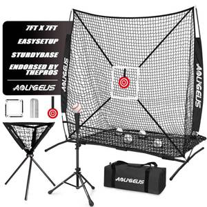 lot 1074 image: AOLIGEIJS 6X6 Baseball Softball Practice Net,Pitching Net,Batting Net,with Baseball Tee,Bonus Strike Zone,Target and Bow Frame,for Hitting,Pitching,Catching - Retail $73