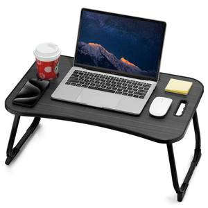lot 1079 image: ZEAPTAC Laptop Bed Desk, Foldable Lap Desk, Portable Lap Table, Laptop Stand with Cup Holder & Tablet Slot & Lifting Handle for Working Writing Drawing & Eating - Black - Retail $35