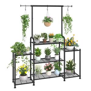 lot 1095 image: Simple Trending Plant Stand Indoor Outdoor, Metal 3 Tier Tall Hanging Plant Shelf for Multiple Flower Planter Large Heavy Duty Ladder Plant Holder for Garden, Black - Retail $46