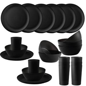 lot 1096 image: YARRGGU 24pcs Dinnerware Sets,Plates and Bowls Sets,Dishes Set for 8,Unbreakable Modern Dish Sets,Reusable Dinning Set,Dishware Sets for Kitchen,Party or Picnic, Dishwasher Safe,Black,BPA free - Retail $32