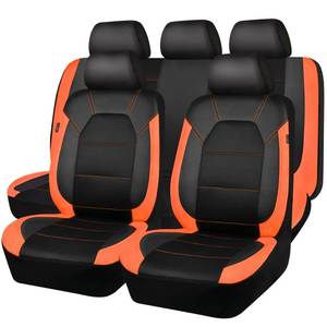 lot 1098 image: CAR PASS Leather Seat Covers, Breathable Universal Car Seat Cover Full Set for Cute Women Girly,5mm Composite Sponge Inside,Airbag Compatible Fits Most Auto,SUVs,Trucks,Vans(Full Set,Black&Orange) - Retail $59