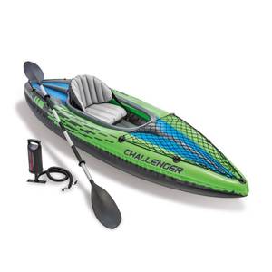 lot 1100 image: INTEX 68305EP Challenger K1 Inflatable Kayak Set Includes Deluxe 86in Kayak Paddles and High-Output Pump �� Adjustable Seat with Backrest �� Removable Skeg �� 1-Person �� 220lb Weight Capacity - Retail $106